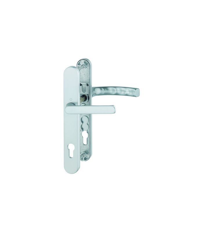 HOPPE Drückergarnitur Liège 099KH/3357N/1540, Langschild, oval, Profilzylinder gelocht, Entfernung 92mm, Vierkant 8mm, Türstärke 67 - 72mm, Befestigungstechnik mit Stütznocken, silber, naturfarben, eloxiert