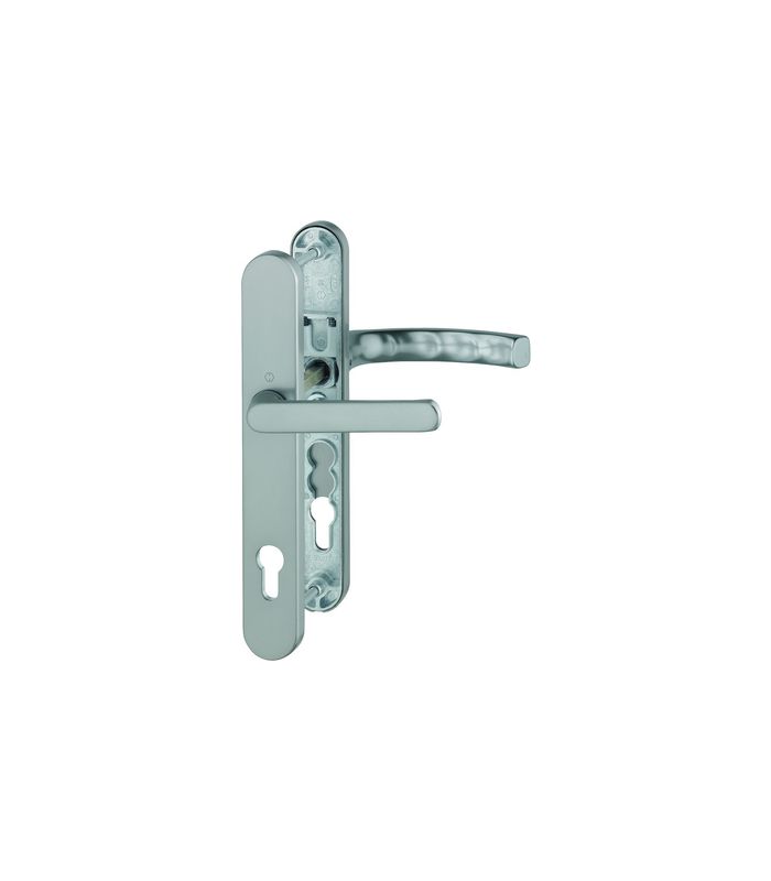 HOPPE Drückergarnitur Liège 099KH/3357N/1540, Langschild, oval, Profilzylinder gelocht, Entfernung 92mm, Vierkant 8mm, Türstärke 67 - 72mm, Befestigungstechnik mit Stütznocken, grau, stahlfarbig, eloxiert