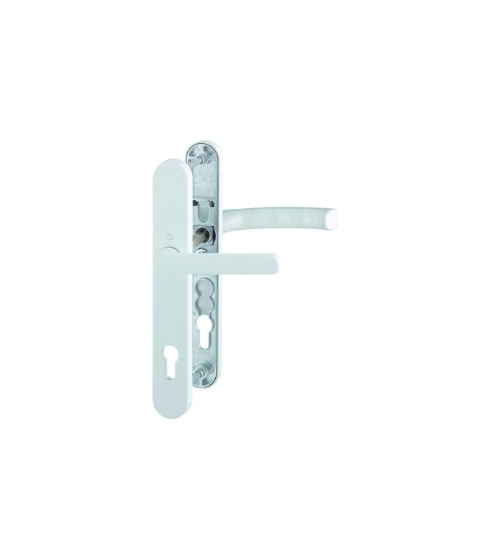 HOPPE Drückergarnitur Liège 099KH/3357N/1540, Langschild, oval, Profilzylinder gelocht, Entfernung 92mm, Vierkant 8mm, Türstärke 67 - 72mm, Befestigungstechnik mit Stütznocken, weiß, verkehrsweiß, beschichtet