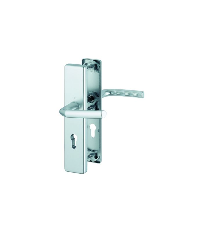 HOPPE Sicherheits-Drückergarnitur Birmingham 1117/2221A/2440, Langschild eckig, 12mm, ES 0, ohne Zylinderabdeckung, Profilzylinder gelocht, Entfernung 72mm, Vierkant 8mm, Türstärke 37-42mm, naturfarben eloxiert, DIY