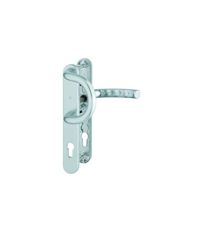 HOPPE Wechselgarnitur Liège 538G/3357N/1540, Langschild, oval, Profilzylinder gelocht, Entfernung 92mm, Vierkant 8mm, Türstärke 67 - 72mm, Befestigungstechnik mit Stütznocken, silber, naturfarben, eloxiert