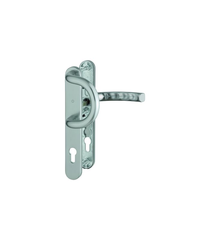 HOPPE Wechselgarnitur Liège 538G/3357N/1540, Langschild, oval, Profilzylinder gelocht, Entfernung 92mm, Vierkant 8mm, Türstärke 67 - 72mm, Befestigungstechnik mit Stütznocken, grau, stahlfarbig, eloxiert
