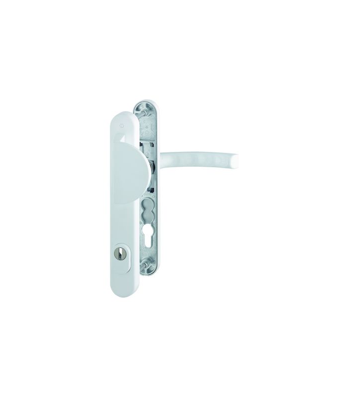 HOPPE Sicherheits-Wechselgarnitur Liège 554/3359ZA/3357N/1540, Langschild oval, 15mm, mit Zylinderabdeckung, Profilzylinder gelocht, Entfernung 92mm, Vierkant 8mm, Türstärke 67-72mm, verkehrsweiß beschichtet