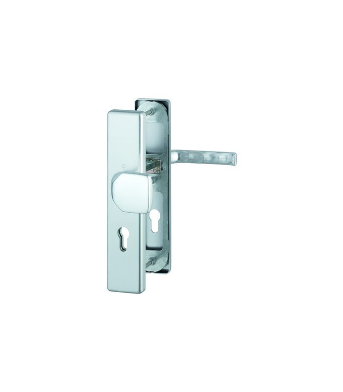 HOPPE Sicherheits-Wechselgarnitur London 61G/2221/2210/113, Langschild eckig, 12mm, ES 1, ohne Zylinderabdeckung, Profilzylinder gelocht, Entfernung 72mm, Vierkant 8mm, Türstärke 37-42mm, naturfarben eloxiert, DIY