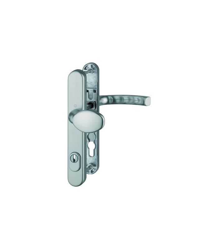HOPPE Sicherheits-Wechselgarnitur Liège 76G/3359ZA/3357N/1540, Langschild oval, 15mm, mit Zylinderabdeckung, Profilzylinder gelocht, Entfernung 92mm, Vierkant 8mm, Türstärke 67-72mm, stahlfarbig eloxiert