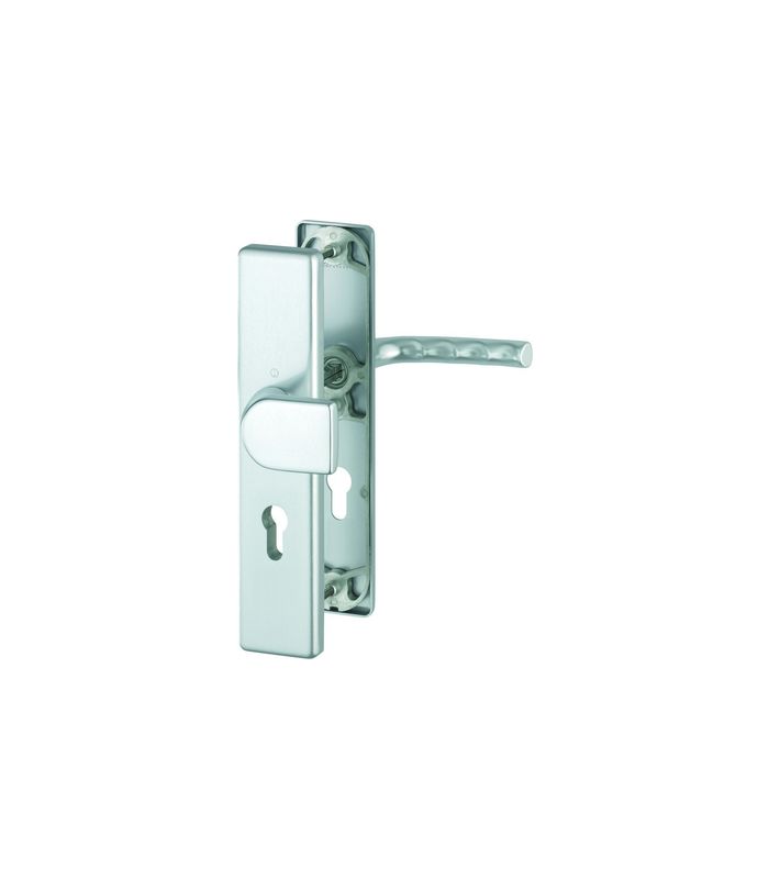 HOPPE Sicherheits-Wechselgarnitur Birmingham 78G/2221A/2440/1117, Langschild eckig, 12mm, ES 0, ohne Zylinderabdeckung, Profilzylinder gelocht, Entfernung 72mm, Vierkant 8mm, Türstärke 37-42mm, naturfarben eloxiert, DIY