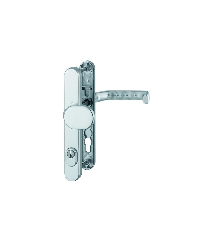 HOPPE Sicherheits-Wechselgarnitur Liverpool 86G/3359ZA/3357N/1313G, Langschild oval, 15mm, ES 1, mit Zylinderabdeckung, Profilzylinder gelocht, Entfernung 92mm, Vierkant 8mm, Türstärke 67-72mm, naturfarben eloxiert