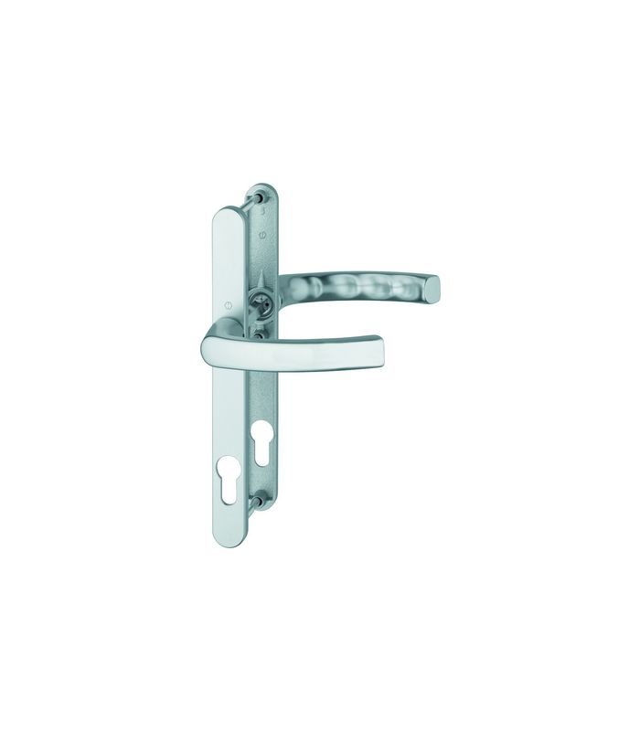 HOPPE Drückergarnitur Liège 1540/303N, Langschild, oval, Profilzylinder gelocht, Entfernung 92mm, Vierkant 8mm, Türstärke 67 - 72mm, Befestigungstechnik mit Stütznocken, silber, naturfarben, eloxiert
