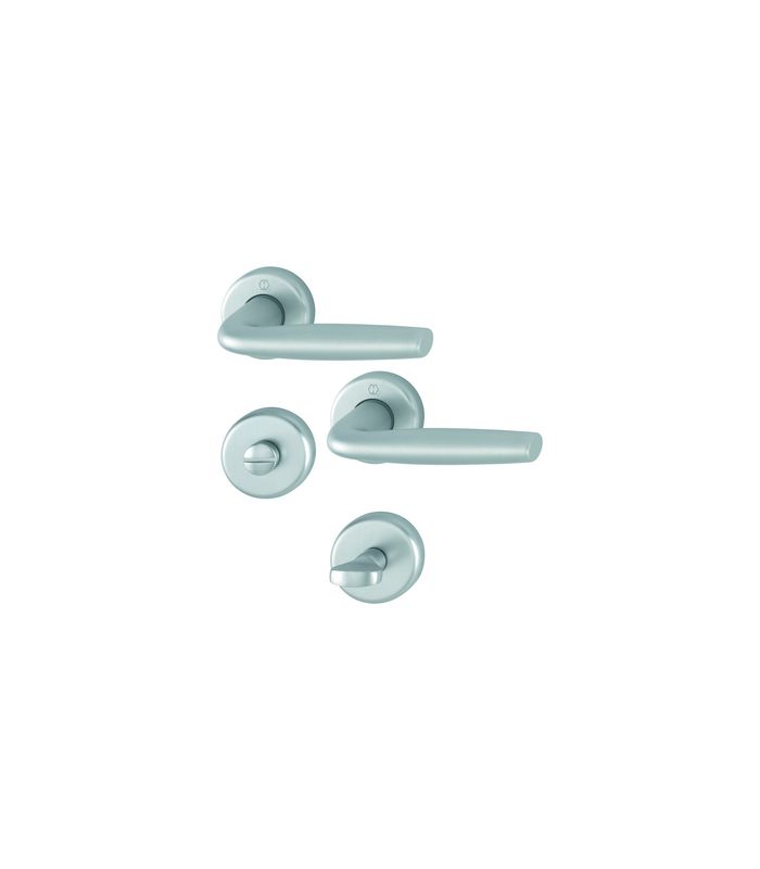 HOPPE Drückergarnitur Milos 1617/17KV/17KVS, Rosette, WC Schlitzkopf, Vierkant 8mm, Riegel-Vierkant 5mm, DIN Links-Rechts, TS 37 - 42mm, Befestigungstechnik mit Stütznocken, silber, chromfarben satiniert, eloxiert