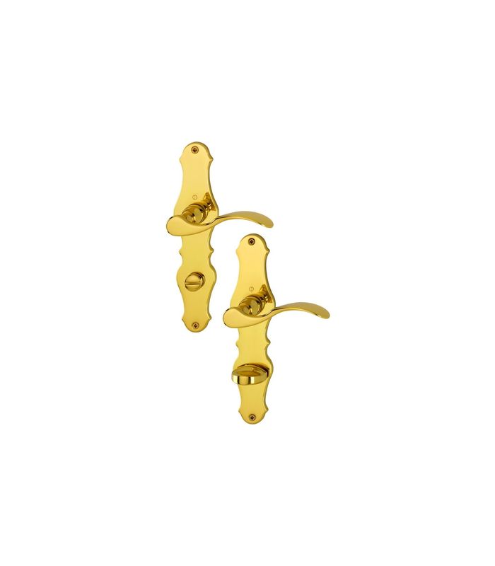 HOPPE Drückergarnitur Weimar M112SLN/2007, Langschild, Design, WC Schlitzkopf, Entfernung 78mm, Vierkant 8mm, Riegel-Vierkant 8mm, Türstärke 37 - 42mm, Befestigungstechnik ohne Stütznocken, gelb, messing poliert, DIY