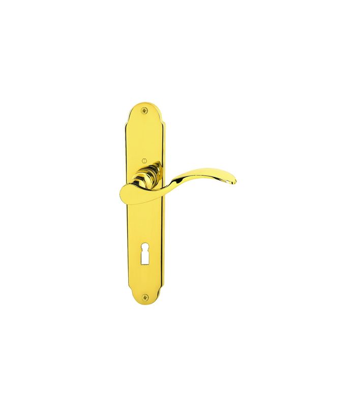 HOPPE Drückergarnitur Caracas M112SLN/2021, Langschild, konisch, Buntbart gelocht, Entfernung 72mm, Vierkant 8mm, Türstärke 30 - 47mm, Befestigungstechnik ohne Stütznocken, gelb, messing poliert, DIY