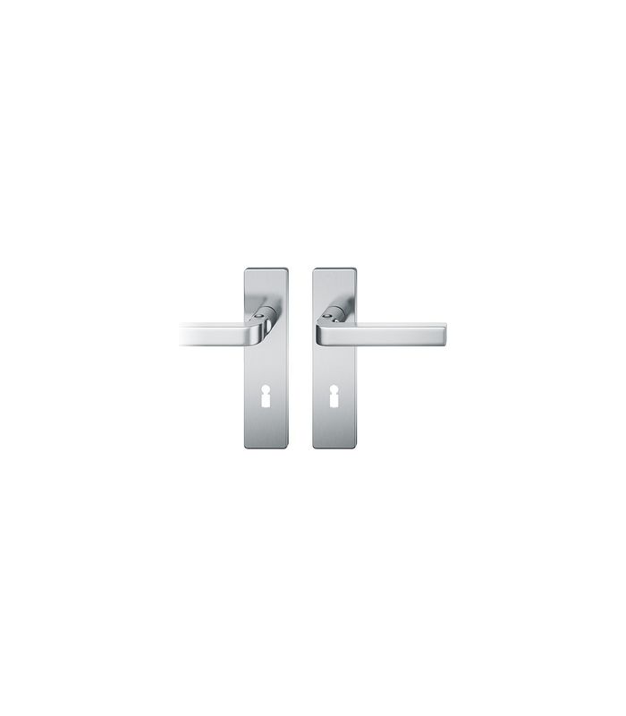 FSB Drückergarnitur 12 1004, Kurzschild, eckig, Buntbart gelocht, Entfernung 72mm, Vierkant 8mm, Türstärke 39 - 58mm, Befestigungstechnik mit Stütznocken, grau, edelstahl, fein matt