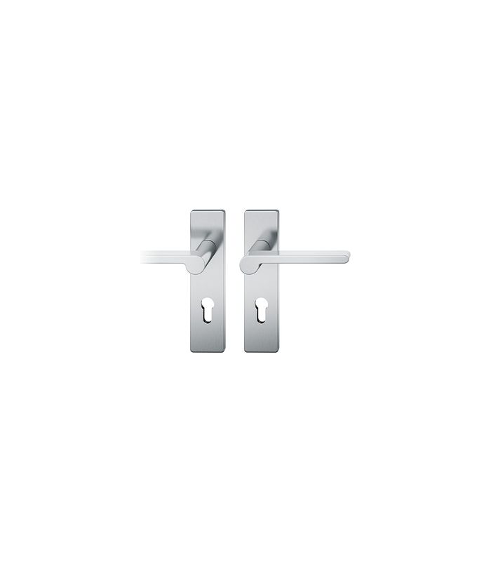 FSB Drückergarnitur 12 1021, Kurzschild, eckig, Profilzylinder gelocht, Entfernung 72mm, Vierkant 8mm, Türstärke 39 - 58mm, Befestigungstechnik mit Stütznocken, silber, naturfarben, eloxiert