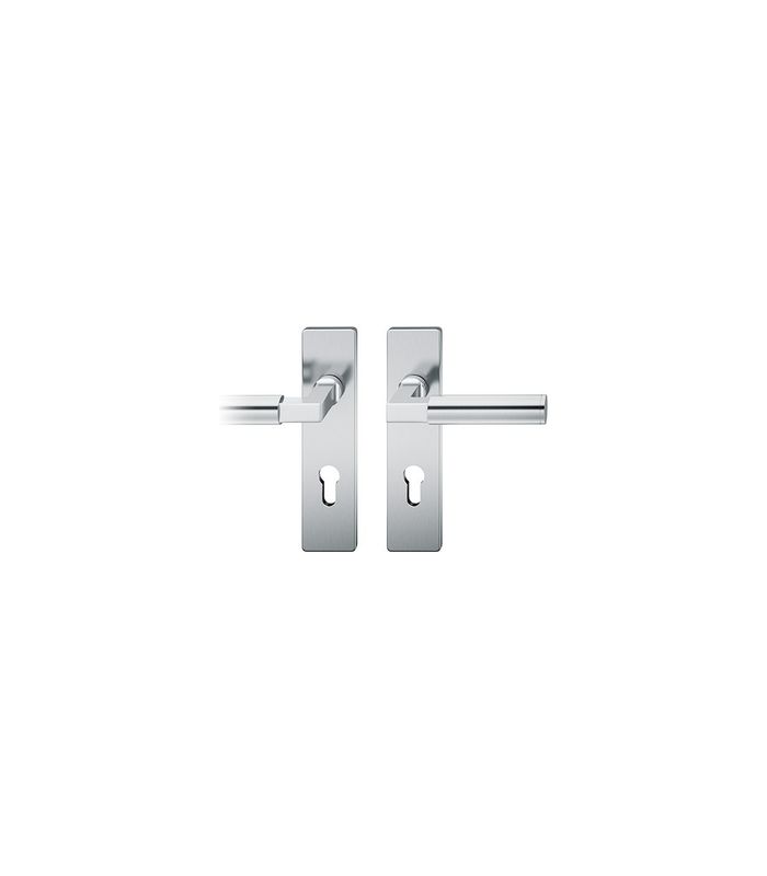 FSB Drückergarnitur 12 1102, Kurzschild, eckig, Profilzylinder gelocht, Entfernung 72mm, Vierkant 8mm, Türstärke 39 - 58mm, Befestigungstechnik mit Stütznocken, grau, edelstahl, fein matt