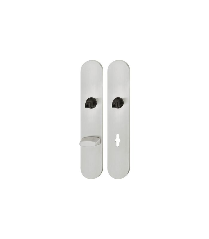 FSB Langschildpaar ASL® 12 1418, außen/innen, oval, mit Stütznocken, WC Schauscheibe/Schlitzkopf, Entfernung 78mm, Türstärke min. 39mm, Türstärke maximal 58mm, grau, edelstahl, fein matt