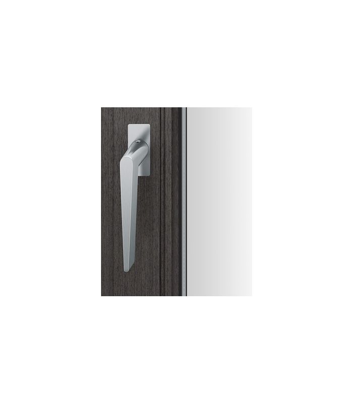 Drehkipp- Fenstergriff 34 1005, mit schmaler eckiger Rosette, Vierkant 7x 14-28, edelstahl fein matt