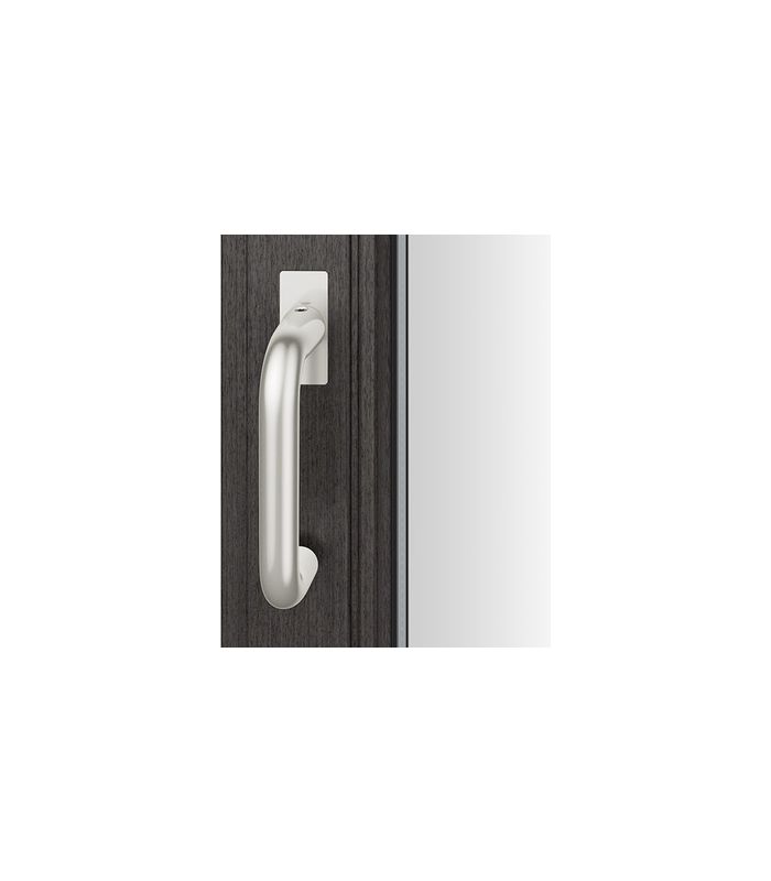 Drehkipp- Fenstergriff 34 1070, mit schmaler eckiger Rosette, Vierkant 7x 14-28, edelstahl fein matt