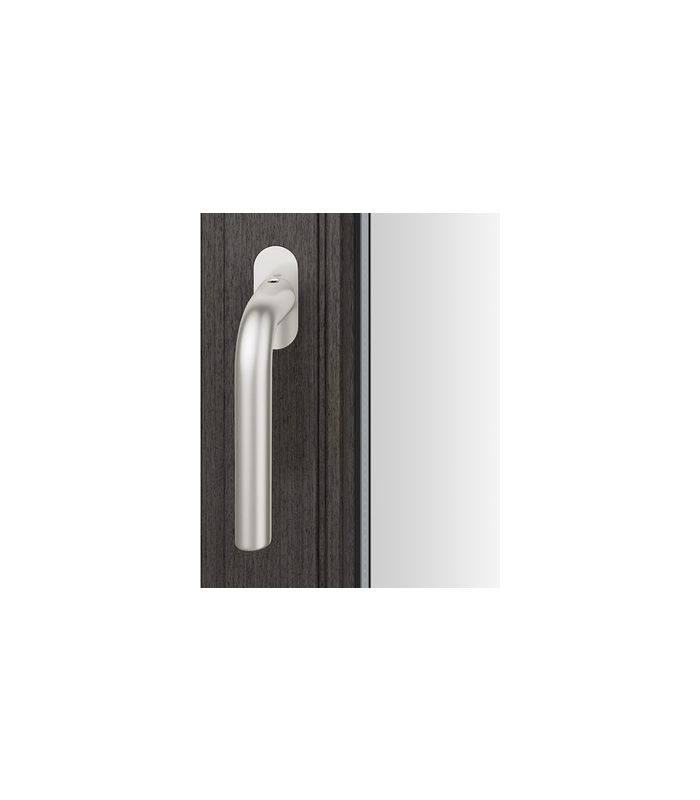Drehkipp- Fenstergriff 34 1075, mit ovaler schmaler Rosette, Vierkant 7x 14-28, weiß, verkehrsweiß farbig kunststoffbeschichtet