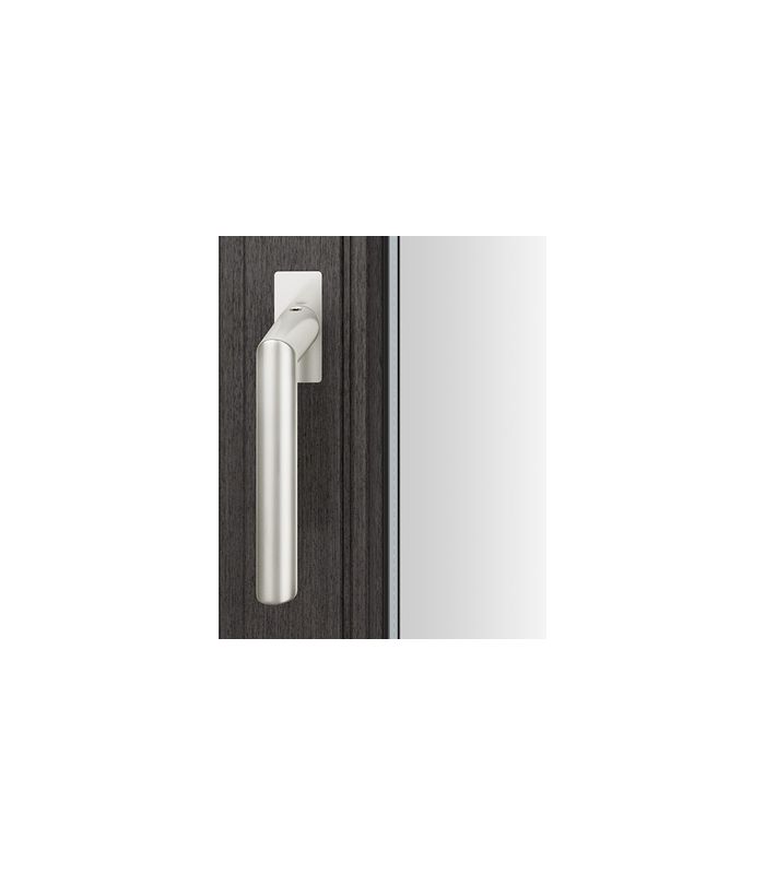 Drehkipp- Fenstergriff 34 1076, mit schmaler eckiger Rosette, Vierkant 7x 14-28, edelstahl fein matt