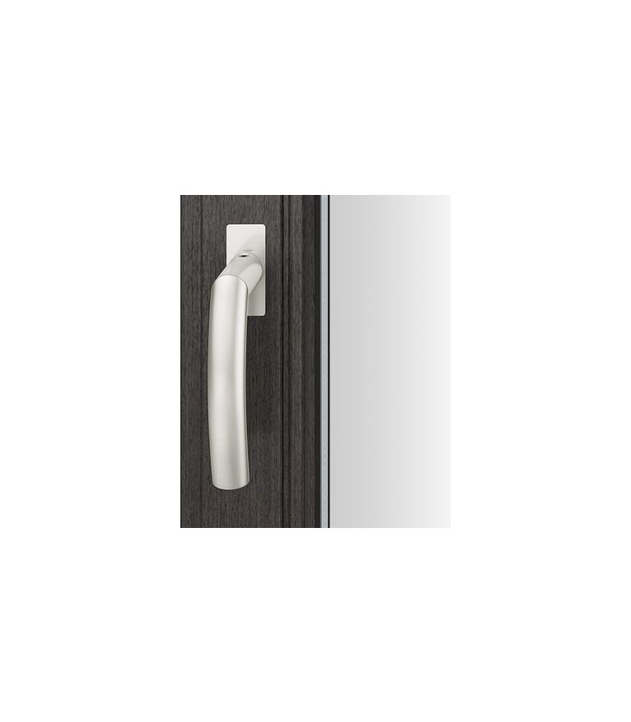 Drehkipp- Fenstergriff 34 1107, mit schmaler eckiger Rosette, Vierkant 7x 14-28, edelstahl fein matt
