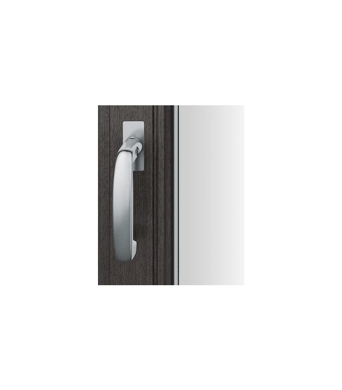 Drehkipp- Fenstergriff 34 1159, mit schmaler eckiger Rosette, Vierkant 7x 14-28, edelstahl fein matt