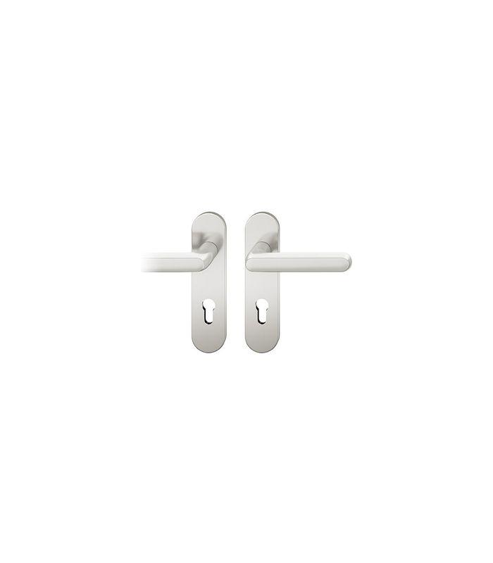 FSB Drückergarnitur 72 1246, Kurzschild, oval, Profilzylinder gelocht, Entfernung 72mm, Vierkant 8mm, DIN Links, Türstärke 39 - 48mm, Befestigungstechnik mit Stütznocken, silber, naturfarben, eloxiert