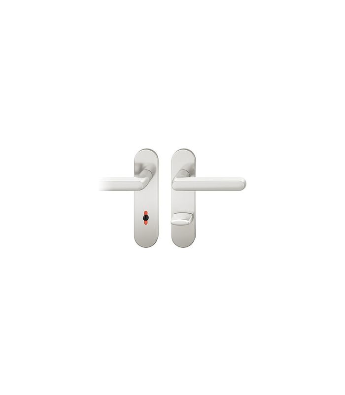 FSB Drückergarnitur 72 1246, Kurzschild, oval, WC Schauscheibe/Schlitzkopf, Entfernung 78mm, Vierkant 8mm, Riegel-Vierkant 8mm, DIN Links, Türstärke 39 - 48mm, Befestigungstechnik mit Stütznocken, silber, naturfarben, eloxiert