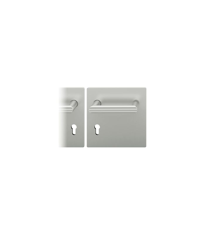 FSB Drückergarnitur 79 1016, Breitschild, eckig, Profilzylinder gelocht, Entfernung 72mm, Vierkant 9mm, DIN Links, Türstärke 39 - 48mm, Befestigungstechnik mit Stütznocken, silber, naturfarben, eloxiert