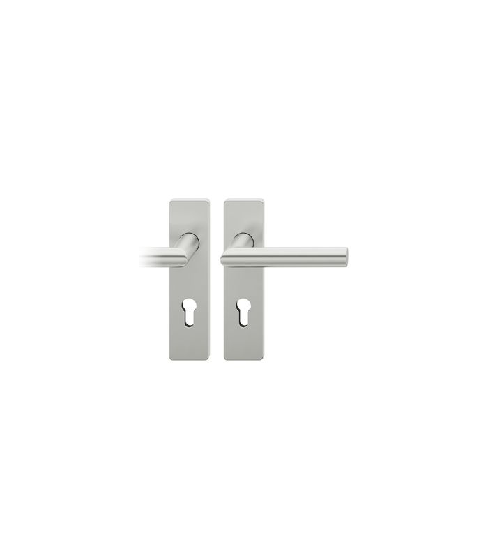 FSB Drückergarnitur 72 1076, Kurzschild, eckig, Profilzylinder gelocht, Entfernung 72mm, Vierkant 8mm, DIN Links, Türstärke 39 - 48mm, Befestigungstechnik mit Stütznocken, silber, naturfarben, eloxiert, 35°