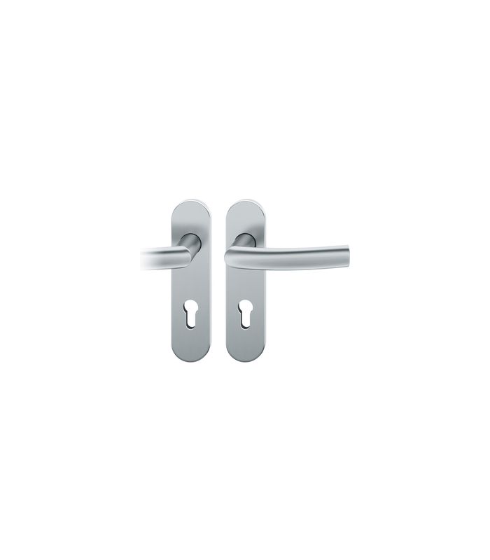FSB Drückergarnitur 72 1107, Kurzschild, oval, Profilzylinder gelocht, Entfernung 72mm, Vierkant 8mm, DIN Links, Türstärke 39 - 48mm, Befestigungstechnik mit Stütznocken, grau, edelstahl, fein matt, 35°