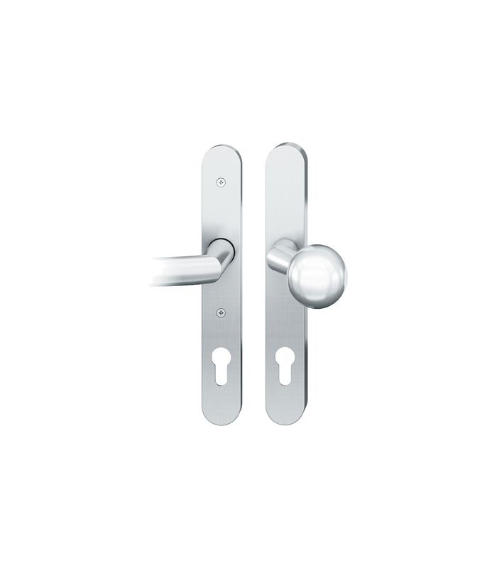 FSB Sicherheits-Wechselgarnitur 73 7330, Langschild oval, 14mm, ES 1, ohne Zylinderabdeckung, Profilzylinder gelocht, Entfernung 72mm, Vierkant 8mm, Türstärke 40-42mm, edelstahl fein matt