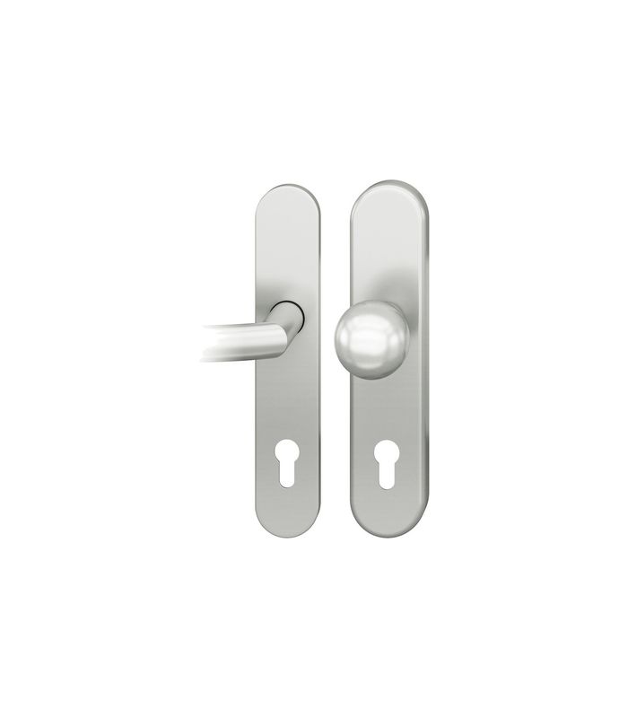 FSB Sicherheits-Wechselgarnitur 73 7375, Langschild oval, 11mm, ES 1, ohne Zylinderabdeckung, Profilzylinder gelocht, Entfernung 92mm, Vierkant 10mm, Türstärke 67-69mm, naturfarben eloxiert