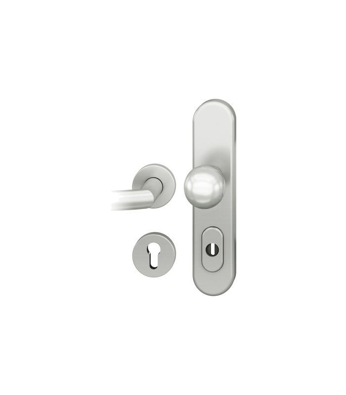 FSB Schutz-Kombi-Wechselgarnitur 73 7375, Langschild/Rosette, 15mm, ES 1, mit Zylinderabdeckung, Profilzylinder gelocht, Entfernung 72mm, Vierkant 8mm, TS 38 - 42mm, silber, naturfarben, eloxiert