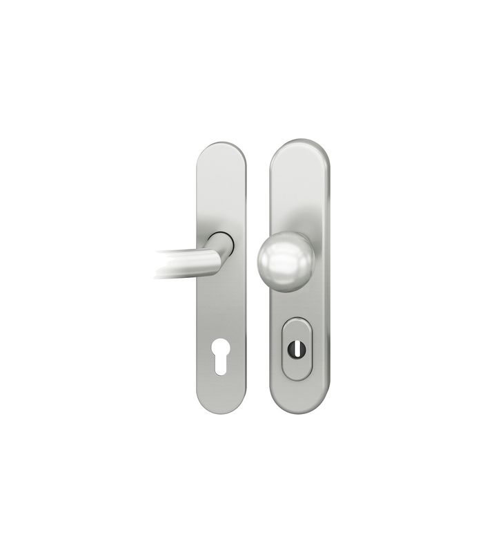 FSB Sicherheits-Wechselgarnitur 73 7375, Langschild oval, 15mm, ES 3, mit Zylinderabdeckung, Profilzylinder gelocht, Entfernung 92mm, Vierkant 10mm, Türstärke 67-69mm, naturfarben eloxiert
