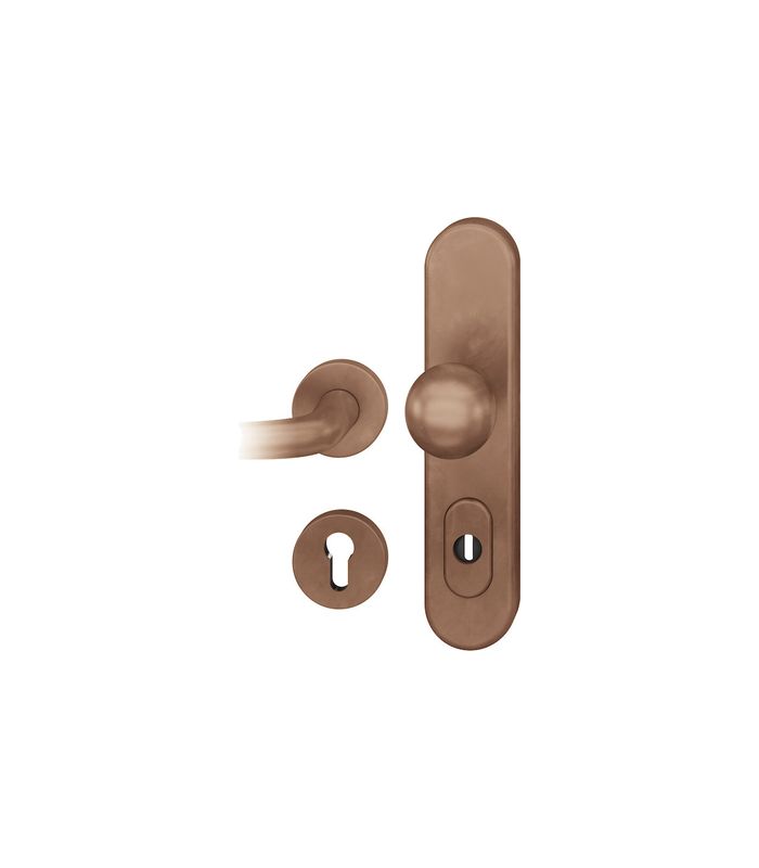FSB Schutz-Kombi-Wechselgarnitur 73 7375, Langschild/Rosette, 15mm, ES 1, mit Zylinderabdeckung, Profilzylinder gelocht, Entfernung 92mm, Vierkant 10mm, TS 67 - 69mm, braun, dunkelbronze, patiniert gewachst