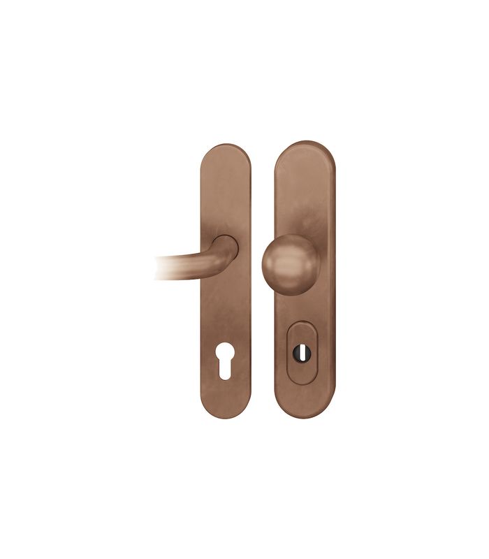 FSB Sicherheits-Wechselgarnitur 73 7375, Langschild oval, 15mm, ES 3, mit Zylinderabdeckung, Profilzylinder gelocht, Entfernung 92mm, Vierkant 10mm, Türstärke 67-69mm, dunkelbronze patiniert gewachst