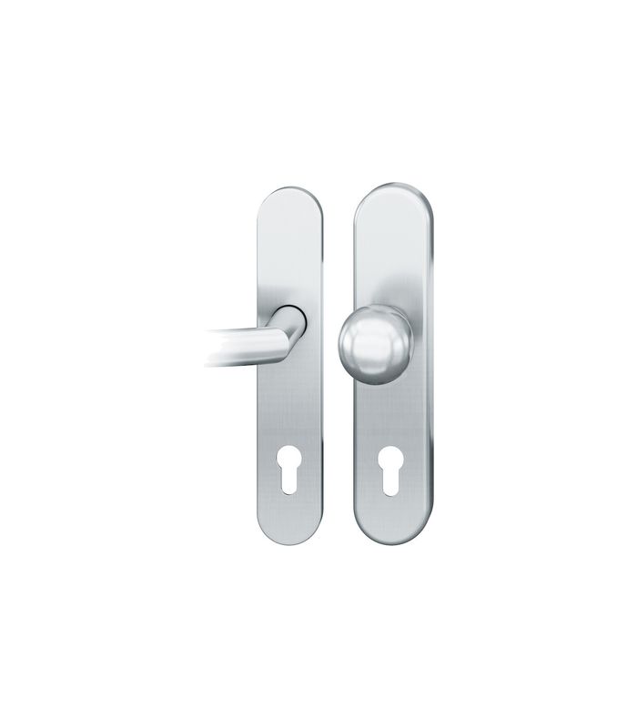 FSB Sicherheits-Wechselgarnitur 73 7375, Langschild oval, 11mm, ES 1, ohne Zylinderabdeckung, Profilzylinder gelocht, Entfernung 92mm, Vierkant 10mm, Türstärke 67-69mm, edelstahl fein matt