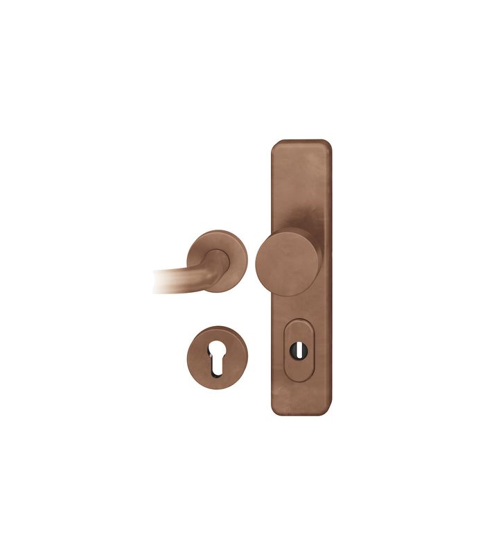 FSB Schutz-Kombi-Wechselgarnitur 73 7376, Langschild/Rosette, 15mm, ES 1, mit Zylinderabdeckung, Profilzylinder gelocht, Entfernung 72mm, Vierkant 8mm, TS 38 - 42mm, braun, dunkelbronze, patiniert gewachst