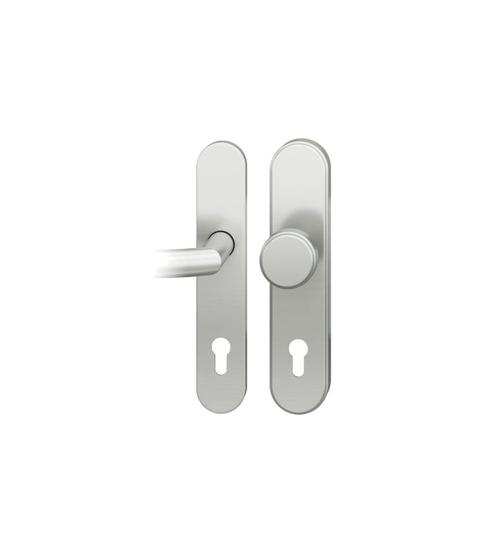 FSB Sicherheits-Wechselgarnitur 73 7382, Langschild oval, 15mm, ES 1, ohne Zylinderabdeckung, Profilzylinder gelocht, Entfernung 92mm, Vierkant 10mm, Türstärke 67-69mm, naturfarben eloxiert