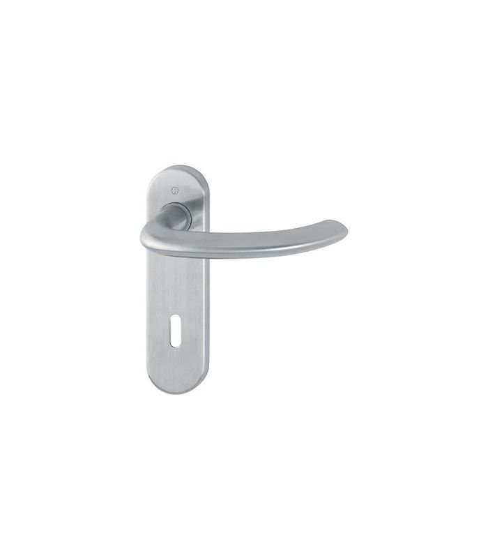 HOPPE Drückergarnitur Marseille E1138Z/353K, Kurzschild, oval, Buntbart gelocht, Entfernung 72mm, Vierkant 8mm, Türstärke 35 - 45mm, Befestigungstechnik mit Stütznocken, grau, edelstahl matt