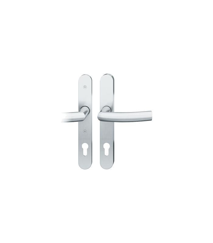 FSB Sicherheits-Drückergarnitur 73 7530, Langschild oval, 14mm, ES 1, mit Zylinderabdeckung, Profilzylinder gelocht, Entfernung 72mm, Vierkant 9mm, Türstärke 56-60mm, edelstahl fein matt