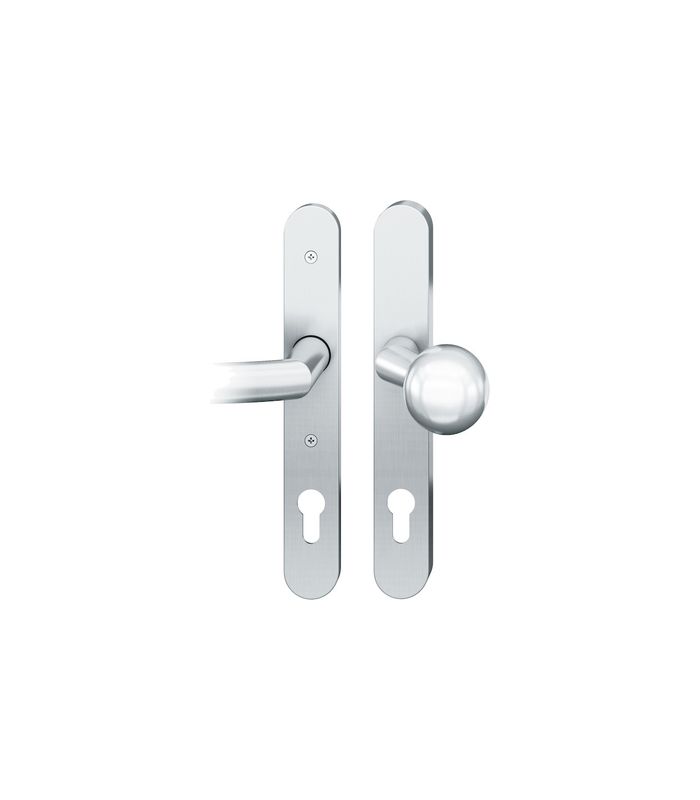 FSB Sicherheits-Wechselgarnitur 73 7530, Langschild oval, 14mm, ES 1, ohne Zylinderabdeckung, Profilzylinder gelocht, Entfernung 92mm, Vierkant 9mm, Türstärke 53-57mm, edelstahl fein matt