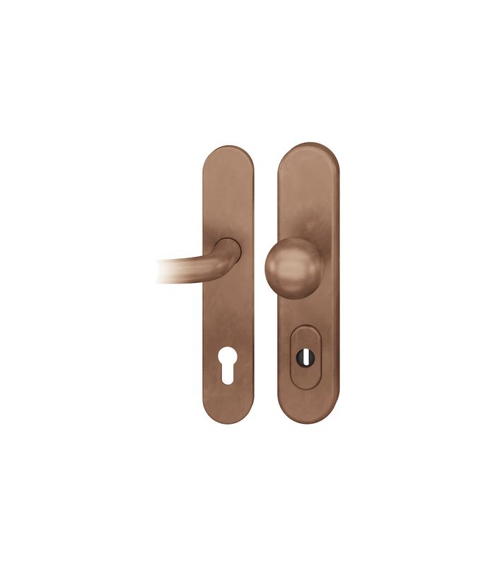 FSB Sicherheits-Wechselgarnitur 73 7575, Langschild oval, 15mm, ES 1, mit Zylinderabdeckung, Profilzylinder gelocht, Entfernung 72mm, Vierkant 9mm, Türstärke 53-57mm, dunkelbronze patiniert gewachst