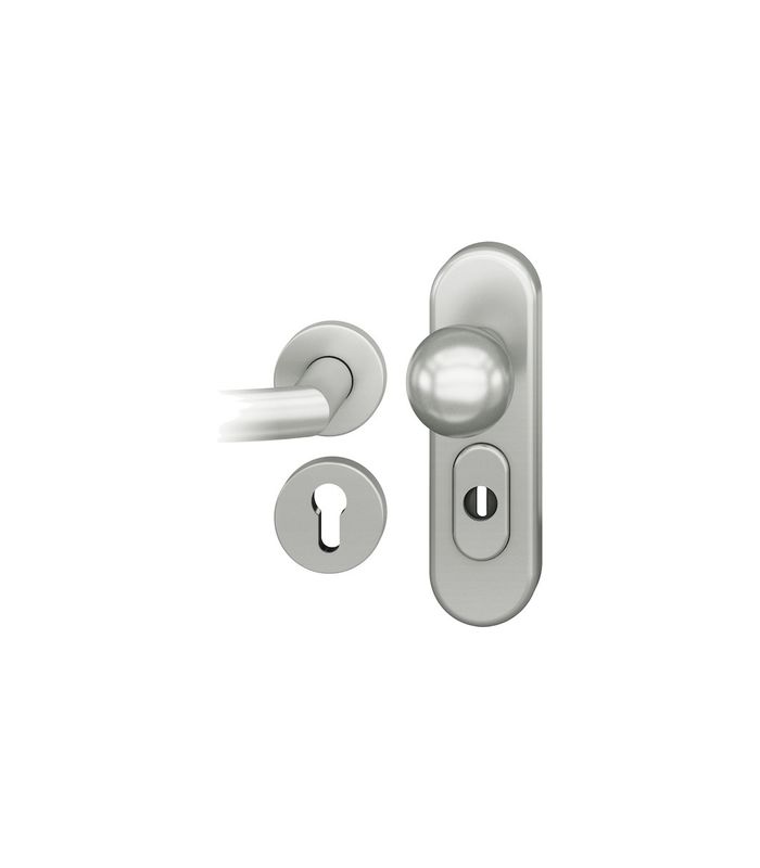 FSB Schutz-Kombi-Wechselgarnitur 73 7577, Kurzschild/Rosette, 15mm, ES 1, mit Zylinderabdeckung, Profilzylinder gelocht, Entfernung 72mm, Vierkant 9mm, TS 53 - 57mm, silber, naturfarben, eloxiert