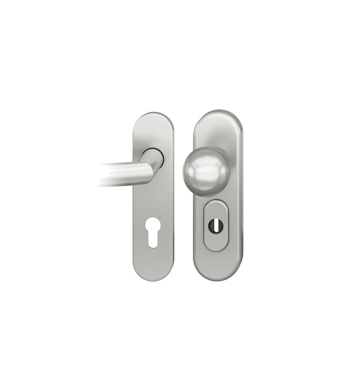 FSB Sicherheits-Wechselgarnitur 73 7577, Kurzschild oval, 15mm, ES 1, mit Zylinderabdeckung, Profilzylinder gelocht, Entfernung 72mm, Vierkant 9mm, Türstärke 53-57mm, naturfarben eloxiert