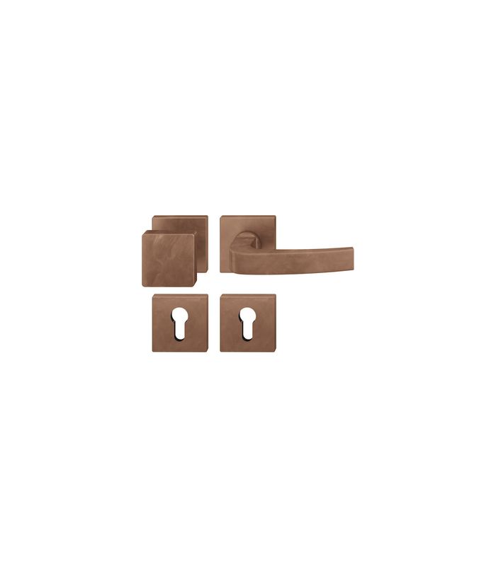 FSB Wechselgarnitur 76 1163, Rosette, eckig, Profilzylinder gelocht, Vierkant 9mm, DIN Links, TS 39 - 48mm, mit Stütznocken, braun, hellbronze patiniert gewachst
