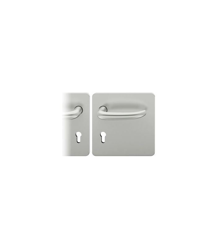 FSB Drückergarnitur 79 1053, Breitschild, eckig, Profilzylinder gelocht, Entfernung 72mm, Vierkant 9mm, DIN Links, Türstärke 39 - 48mm, Befestigungstechnik mit Stütznocken, silber, naturfarben, eloxiert