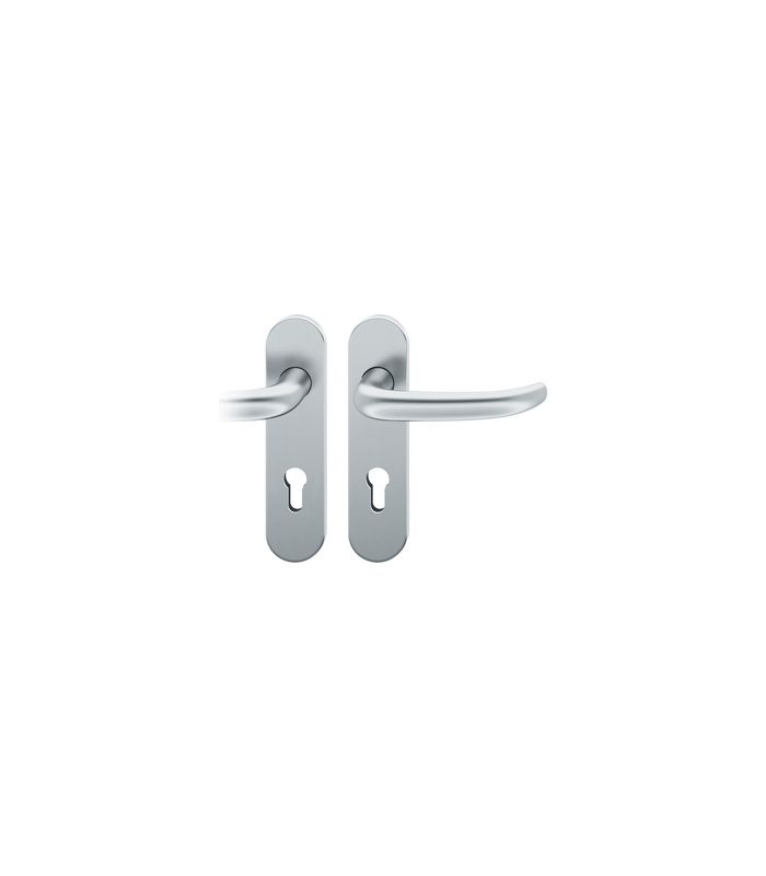 FSB Drückergarnitur 79 1053, Kurzschild, oval, Profilzylinder gelocht, Entfernung 72mm, Vierkant 9mm, DIN Links, Türstärke 39 - 48mm, Befestigungstechnik mit Stütznocken, grau, edelstahl, fein matt