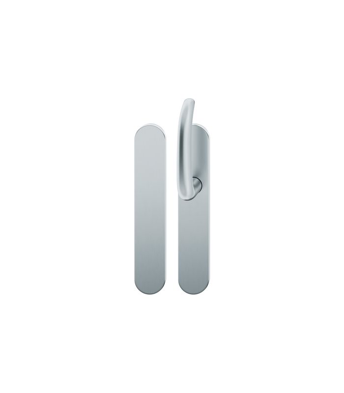 FSB Standflügelgarnitur 79 1053, Langschild, oval, Blind/ungelocht, Vierkant 9mm, Türstärke 39 - 48mm, Befestigungstechnik mit Stütznocken, grau, edelstahl, fein matt
