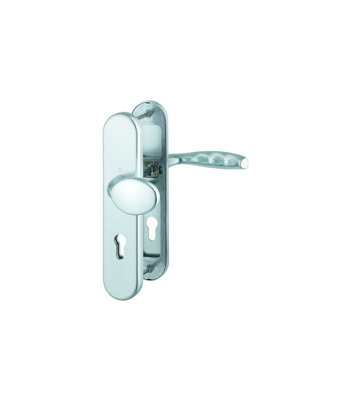 HOPPE Sicherheits-Wechselgarnitur New York 76G/3331/3410/1810H, Langschild oval, 12mm, ES 1, ohne Zylinderabdeckung, Profilzylinder gelocht, Entfernung 72mm, Vierkant 8mm, Türstärke 36-41mm, naturfarben eloxiert